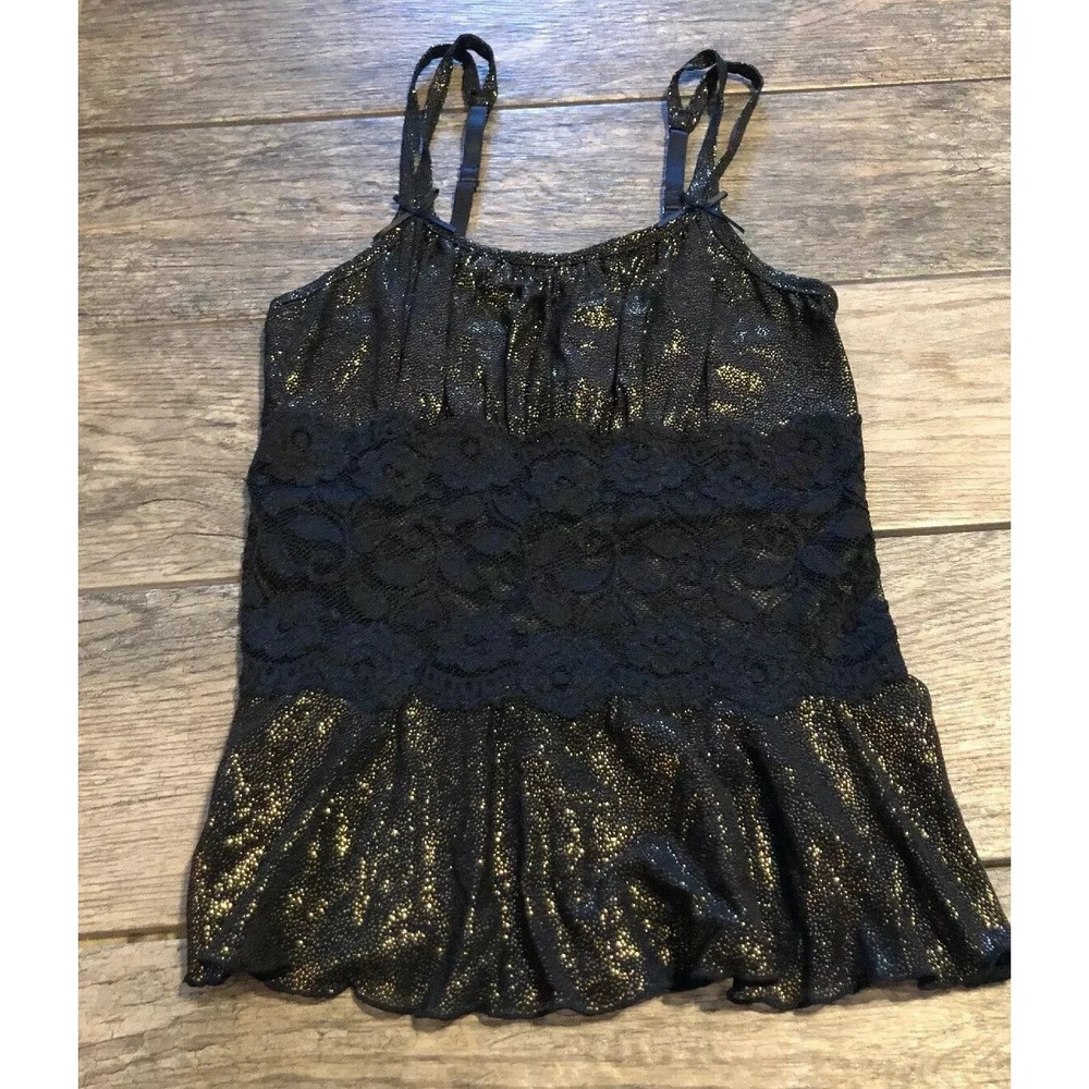 New Cabernet 4229 Womens‎ cami Tank Top Size Small Black Gold Camisole